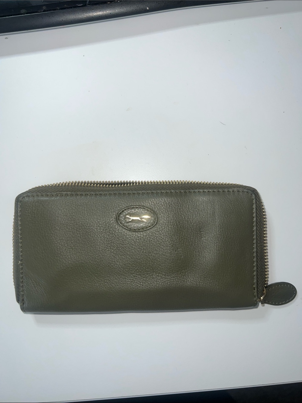 Olive Green Leather zip-around wallet, Paul Costelloe